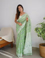 Bewitching Pista Color Cotton Linen Silk Saree With Blouse Piece