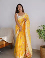 Enigmatic Yellow Color Cotton Linen Silk Saree With Blouse Piece