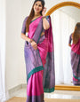 Charming Dark Pink Color Soft Lichi Silk Saree With Blouse Piece