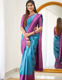 Enchanting Firozi Color Soft Lichi Silk Saree With Blouse Piece