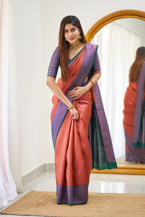 Fetching Red Color Soft Lichi Silk Saree With Blouse Piece