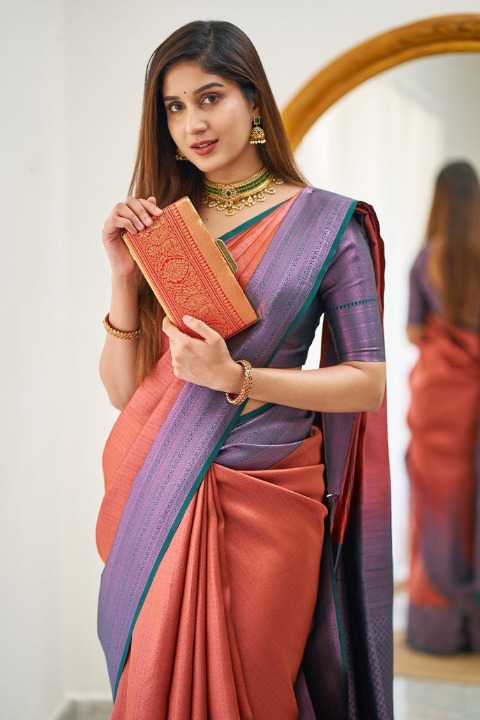 Fetching Red Color Soft Lichi Silk Saree With Blouse Piece