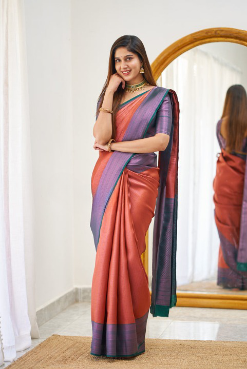 Fetching Red Color Soft Lichi Silk Saree With Blouse Piece