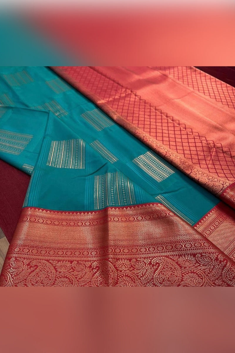 Enchanting Rama Green Color Soft Lichi Silk Saree With Blouse Piece