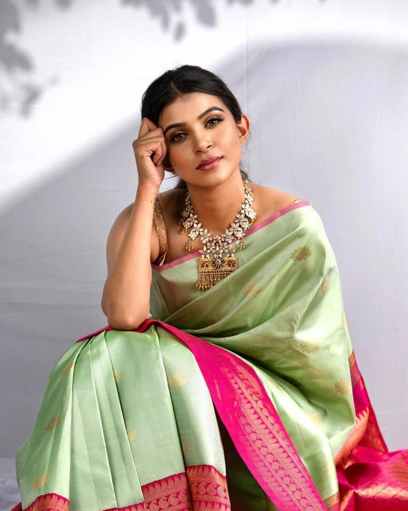 Sublime Pista Color Soft Lichi Silk Saree With Blouse Piece