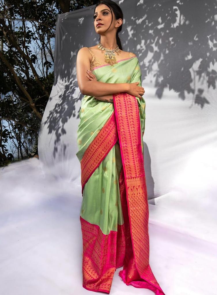 Sublime Pista Color Soft Lichi Silk Saree With Blouse Piece