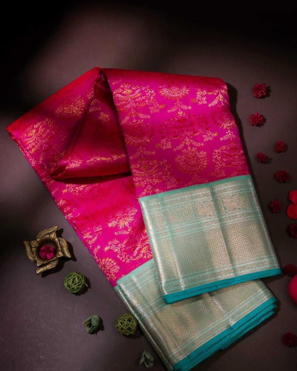 Mystique Dark Pink Color Soft Lichi Silk Saree With Blouse Piece