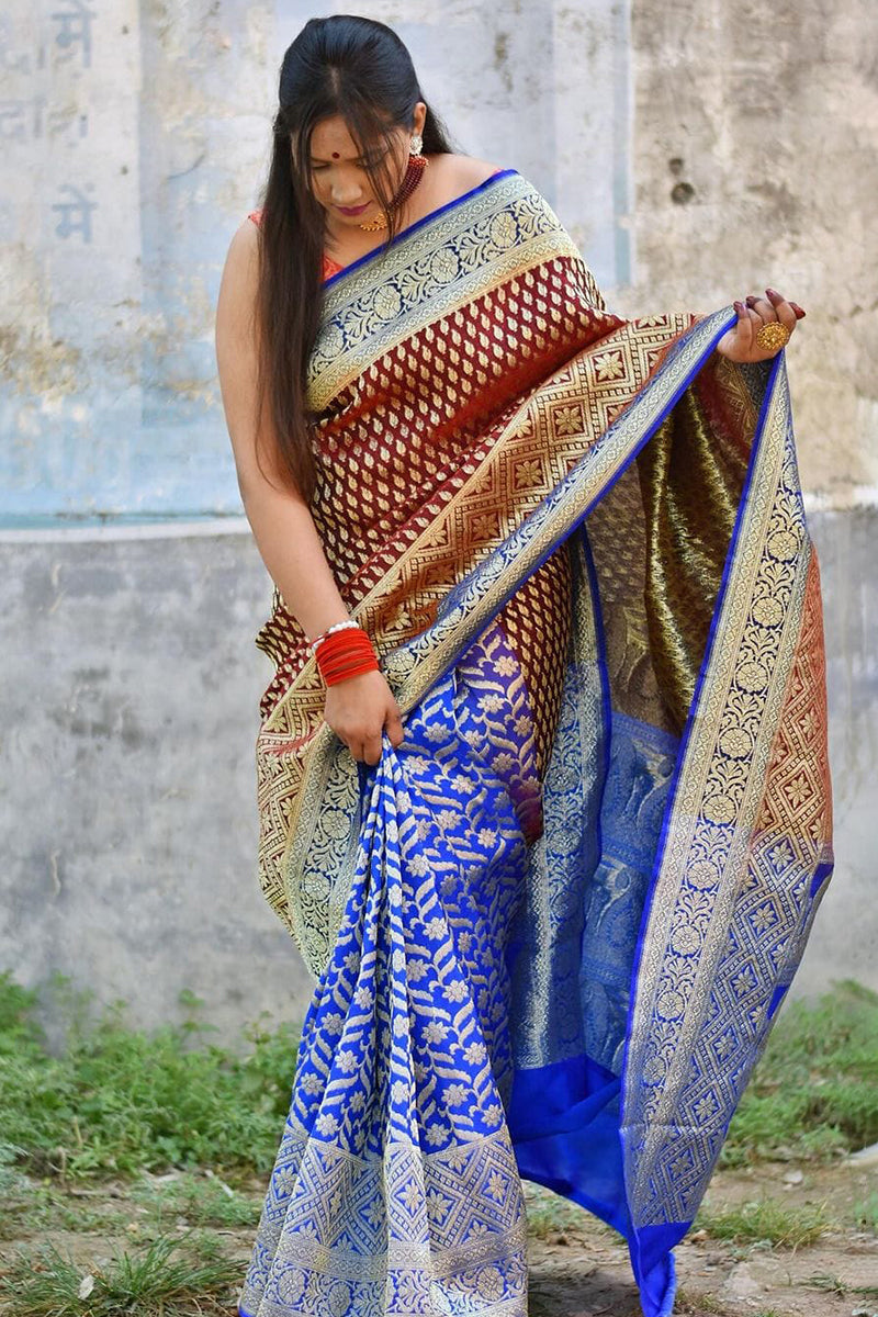 Angelic Wine Color Soft Lichi Silk Saree With Blouse Piece