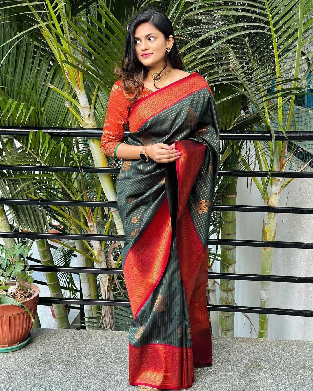 Opulent Dark Green Color Soft Lichi Silk Saree With Blouse Piece