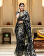 Divine Black Color Soft Lichi Silk Saree With Blouse Piece