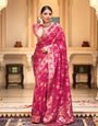 Magnificence Dark Pink Color Soft Lichi Silk Saree With Blouse Piece