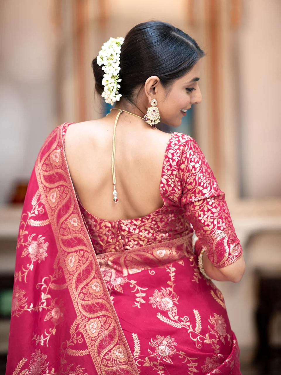 Magnificence Dark Pink Color Soft Lichi Silk Saree With Blouse Piece