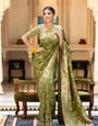 Invigorating Mehndi Color Soft Lichi Silk Saree With Blouse Piece