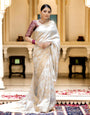 Glistening Off White Color Soft Lichi Silk Saree With Blouse Piece