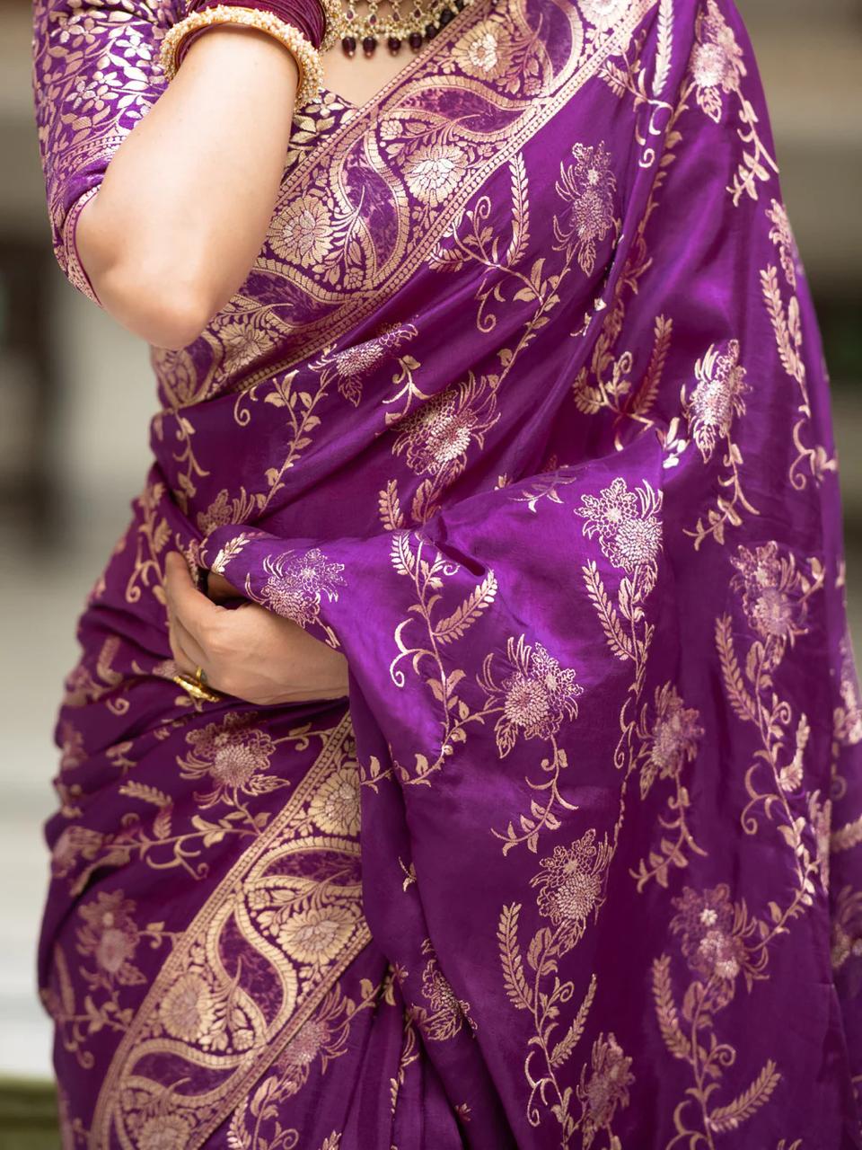 Sublime Purple Color Soft Lichi Silk Saree With Blouse Piece