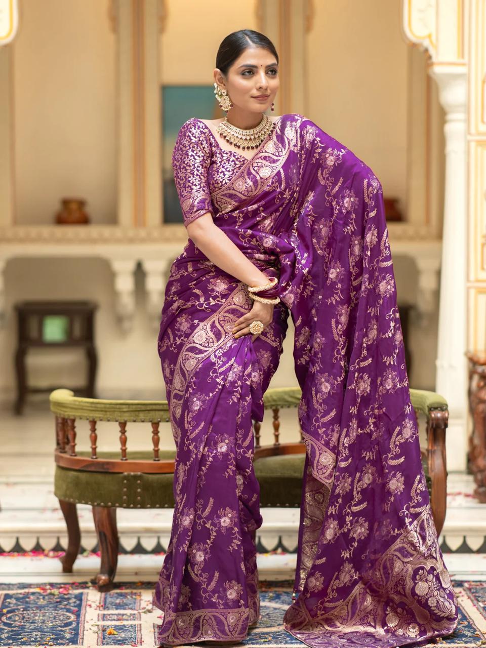 Sublime Purple Color Soft Lichi Silk Saree With Blouse Piece