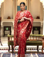 Fascinating Red Color Soft Lichi Silk Saree With Blouse Piece