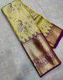 Exhilarating Mehndi Color Soft Lichi Silk Saree With Blouse Piece