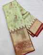 Delicate Pista Color Soft Lichi Silk Saree With Blouse Piece