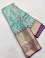 Elegant Turquoise Blue Color Soft Lichi Silk Saree With Blouse Piece