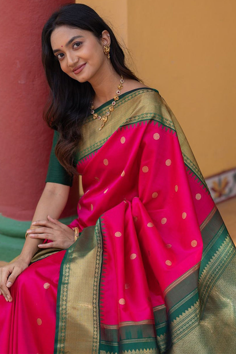 Beautiful Dark Pink Soft Silk Saree With Unique Blouse Piece