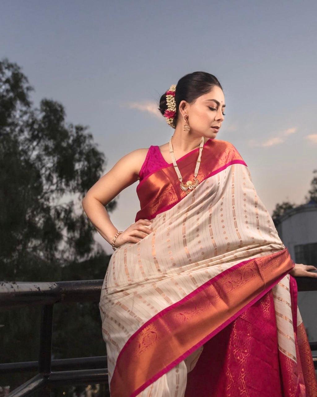 Incredible Beige Soft Silk Saree With Panoply Blouse Piece