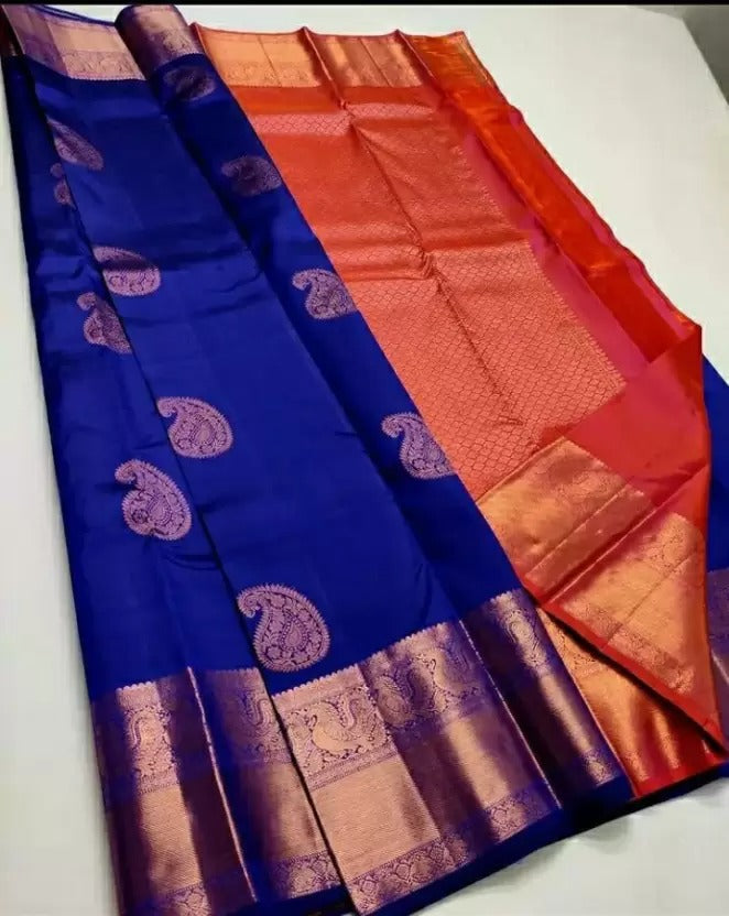 Electrifying Royal Blue Color Soft Lichi Silk Saree With Blouse Piece