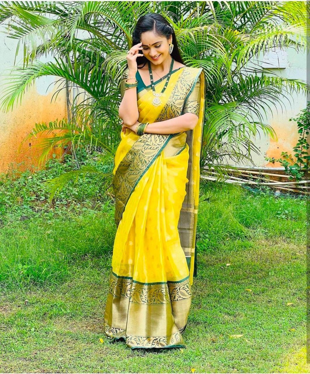 Serene Yellow Color Soft Lichi Silk Saree With Blouse Piece