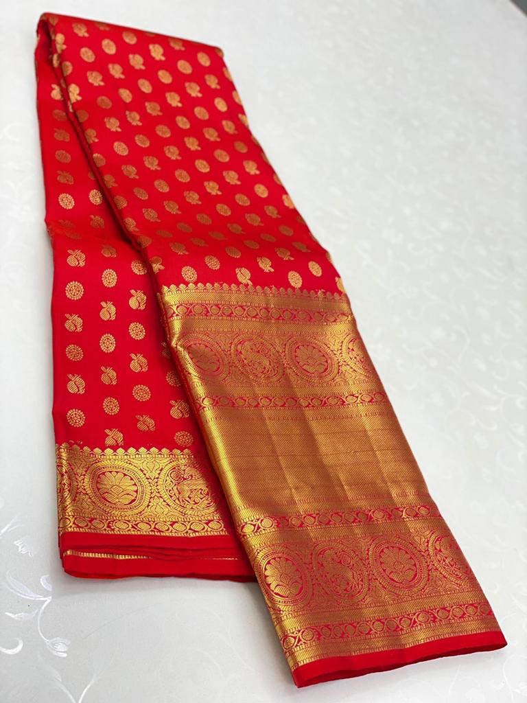 Charismatic Red Color Soft Lichi Silk Saree With Blouse Piece