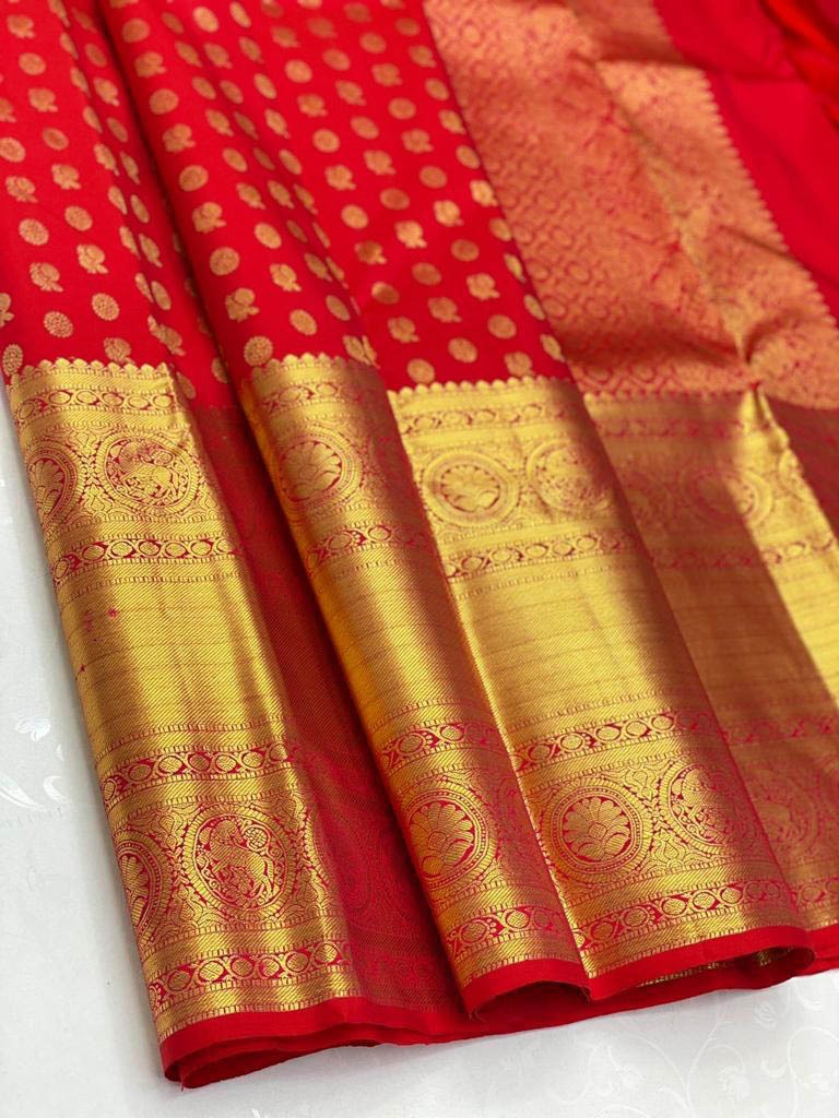 Charismatic Red Color Soft Lichi Silk Saree With Blouse Piece