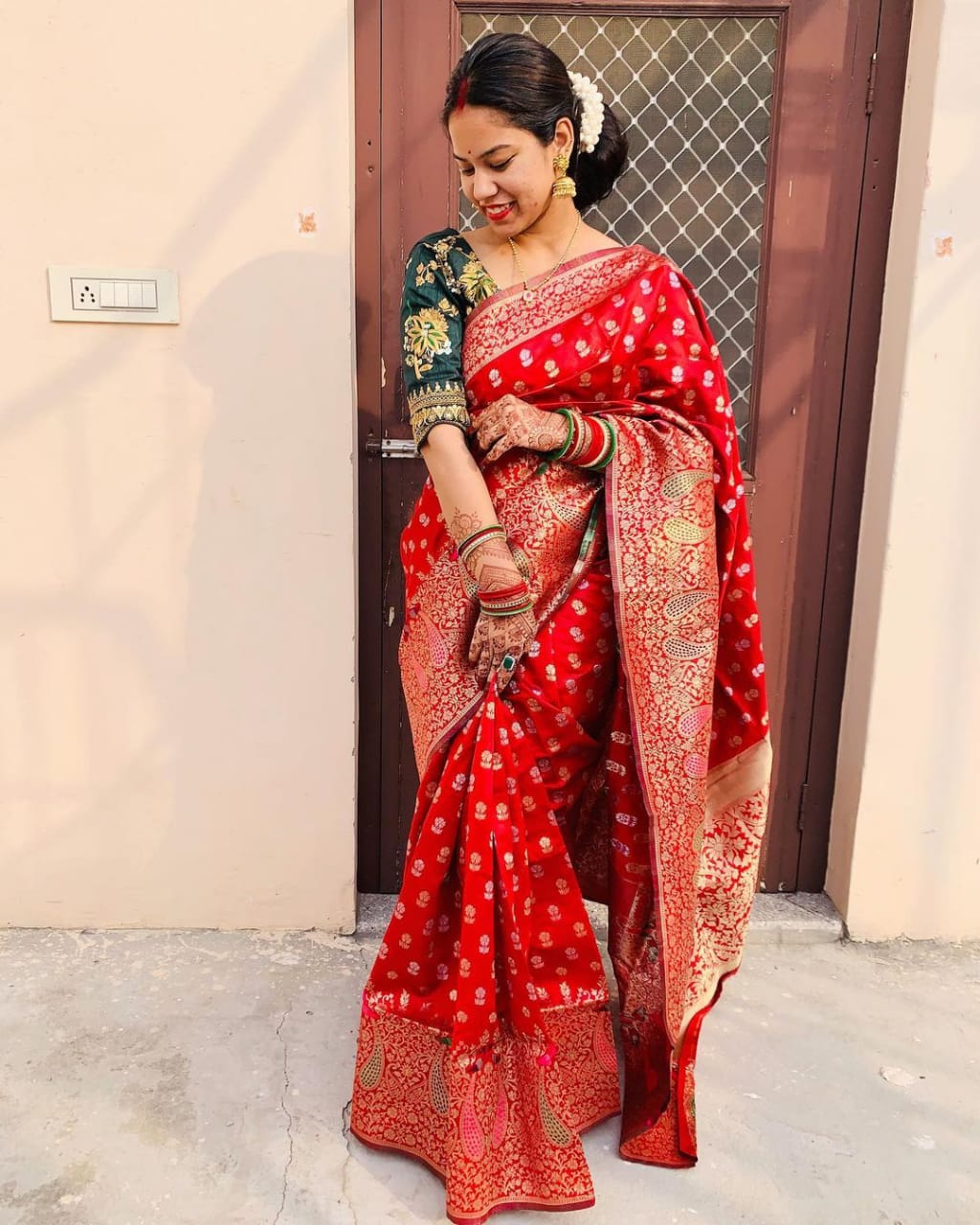 Delightful Red Color Soft Lichi Silk Saree With Blouse Piece