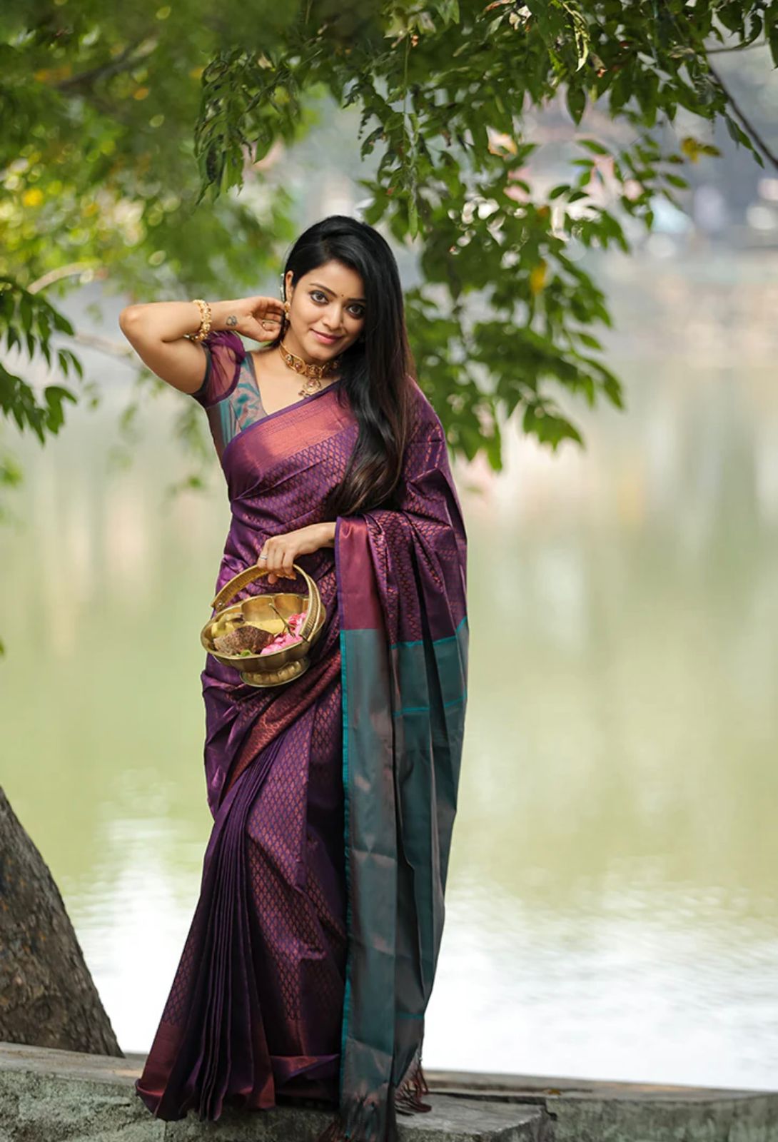 Splendid Purple Color Soft Lichi Silk Saree With Blouse Piece