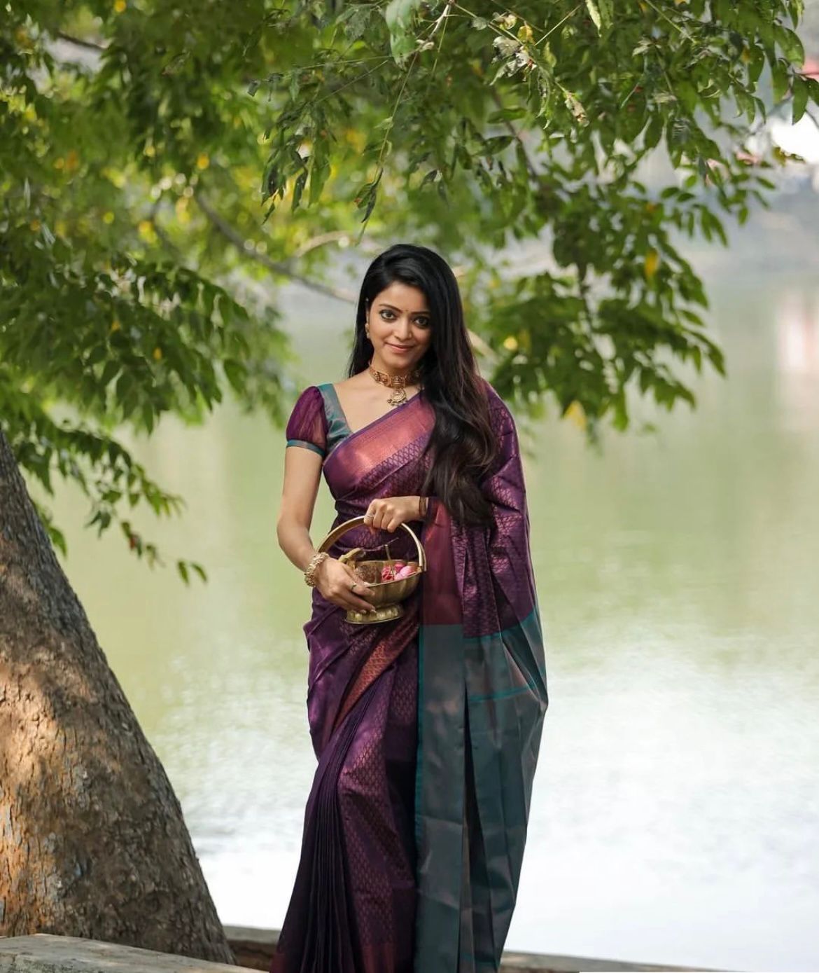 Splendid Purple Color Soft Lichi Silk Saree With Blouse Piece