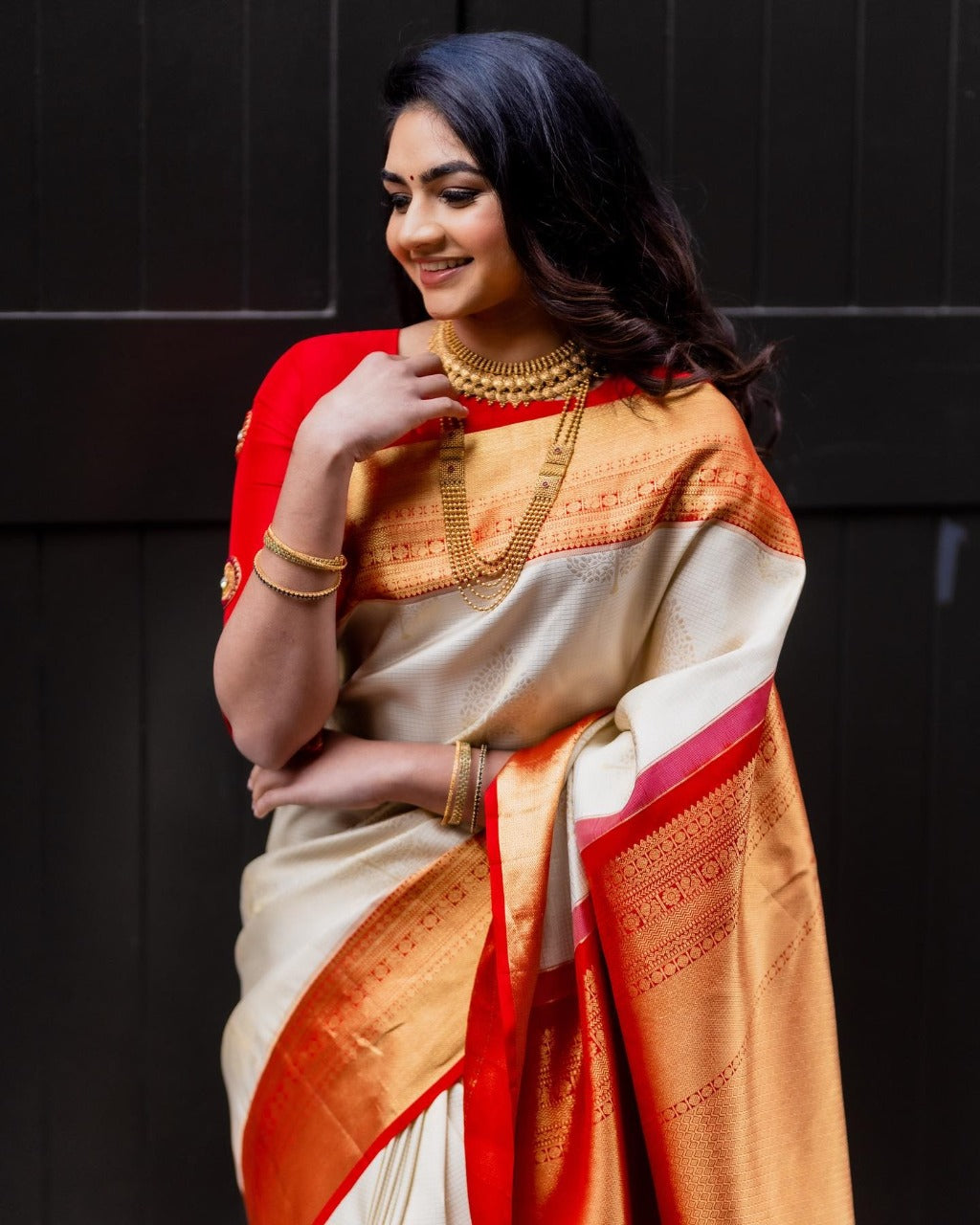 Sublime Off White Color Soft Lichi Silk Saree With Blouse Piece