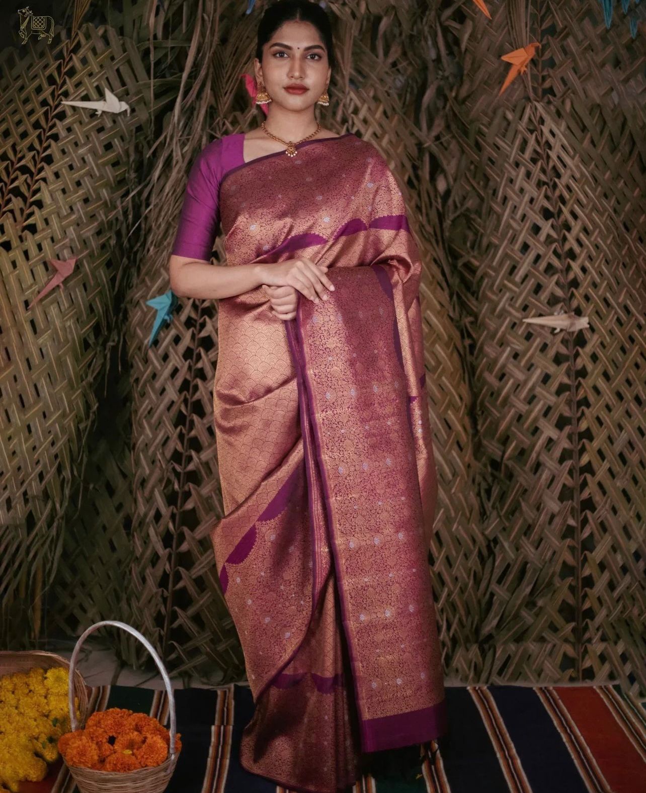 Angelic Purple Color Soft Lichi Silk Saree With Blouse Piece