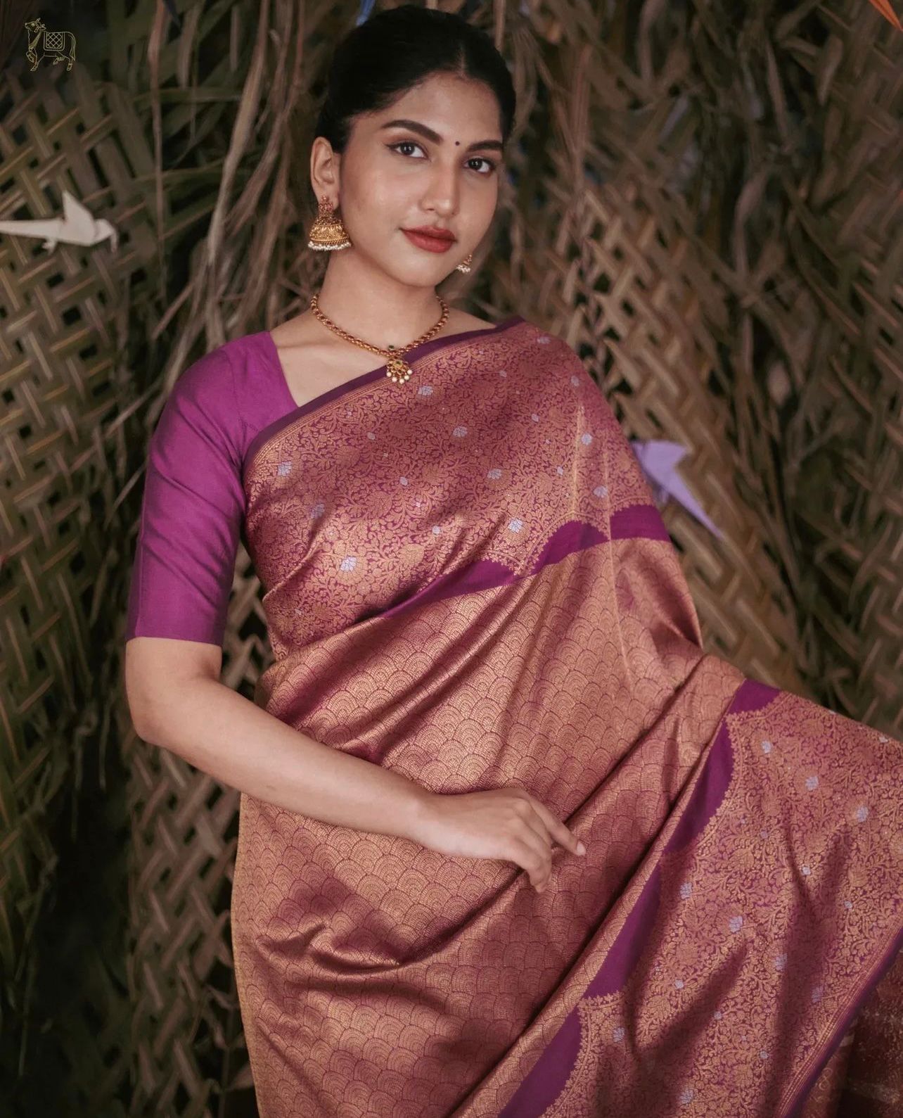 Angelic Purple Color Soft Lichi Silk Saree With Blouse Piece