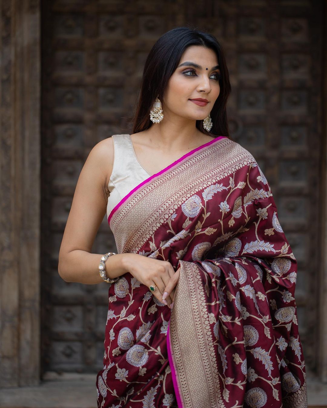 Opulent Wine Color Soft Lichi Silk Saree With Blouse Piece