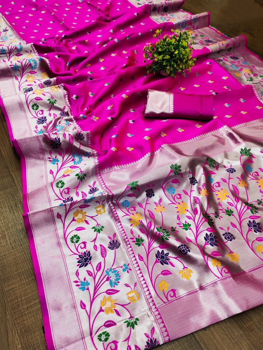 Magnificent Magenta Color Paithani Silk Saree With Blouse Piece