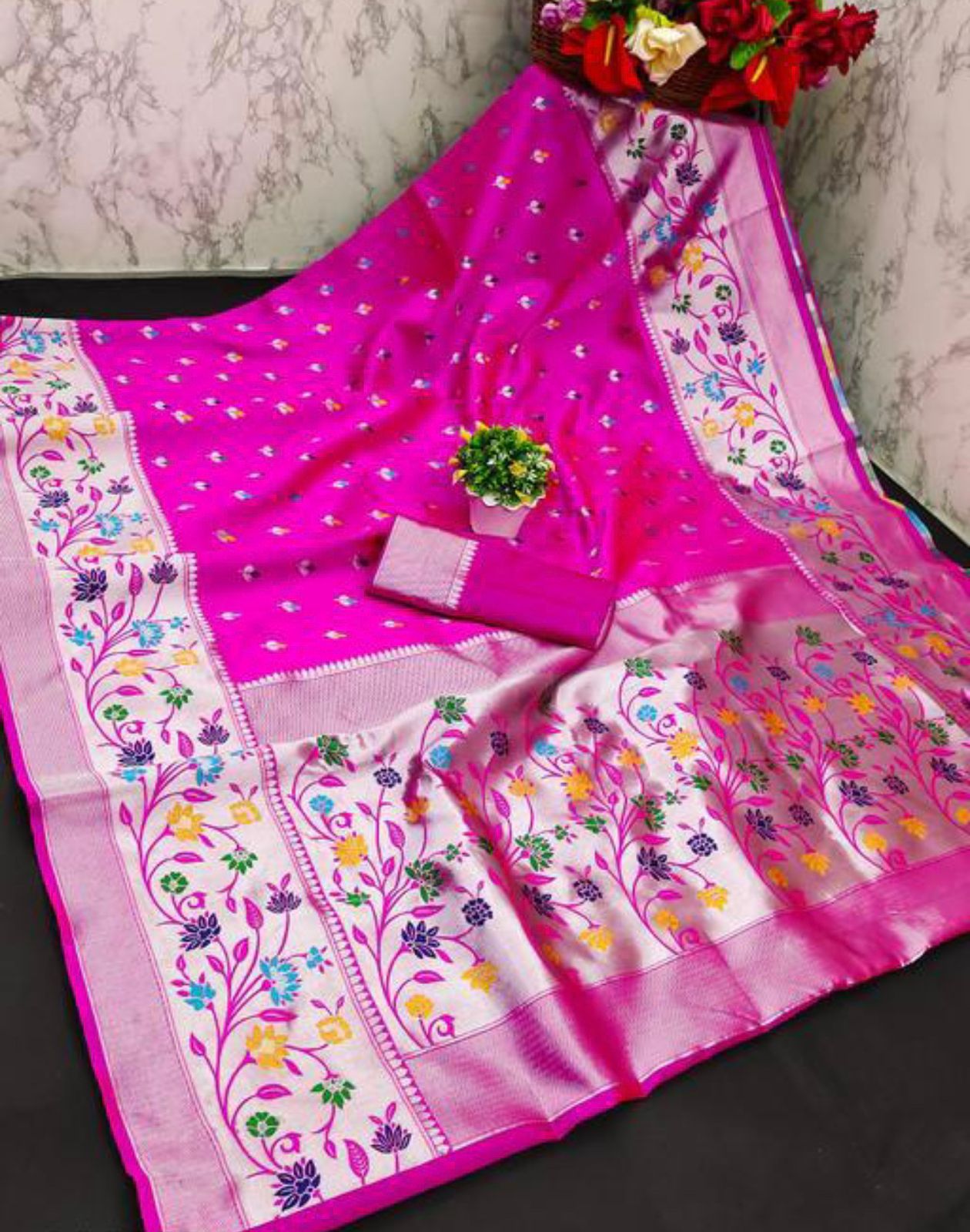 Magnificent Magenta Color Paithani Silk Saree With Blouse Piece