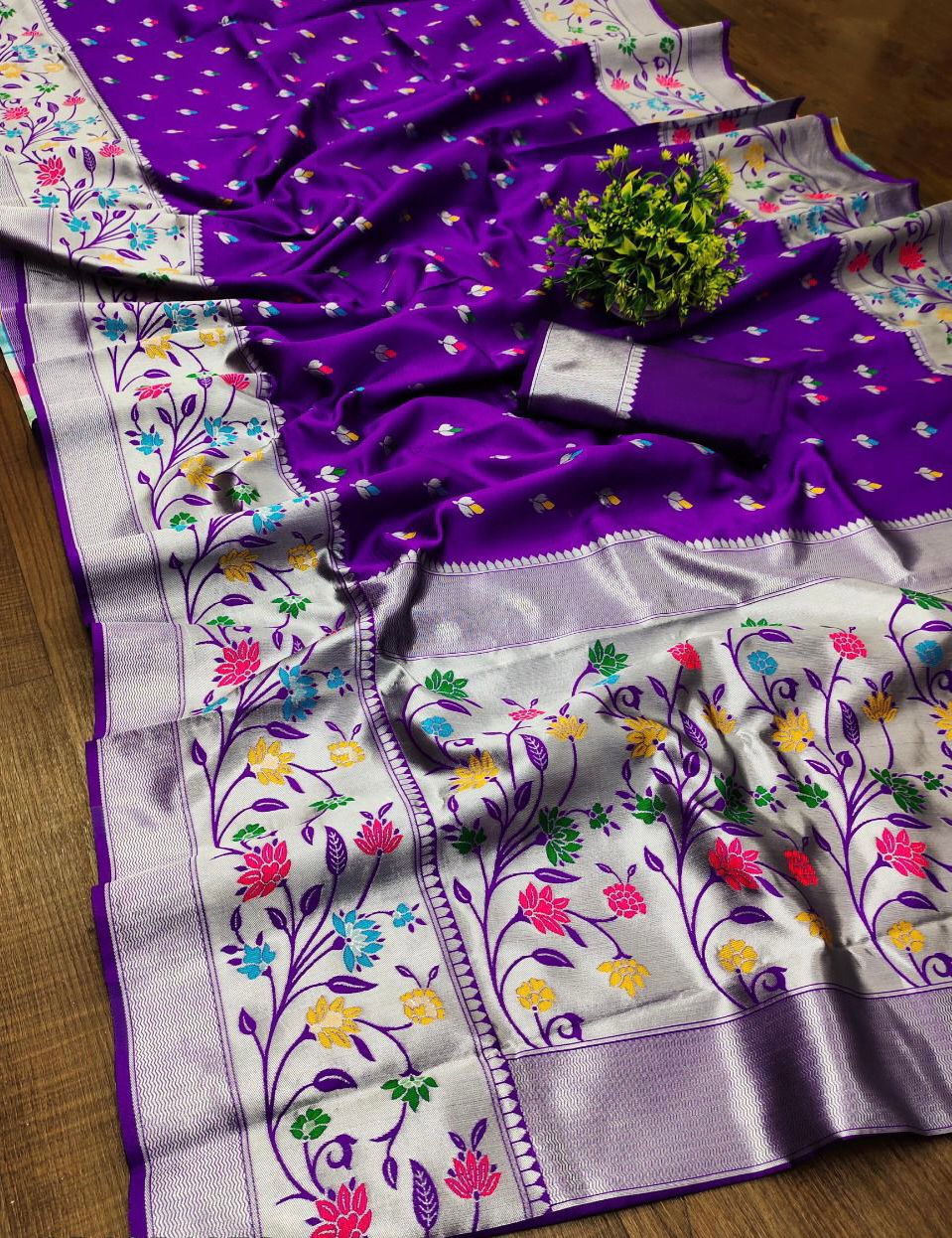 Serene Purple Color Paithani Silk Saree With Blouse Piece