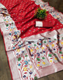 Coruscating Red Color Paithani Silk Saree With Blouse Piece