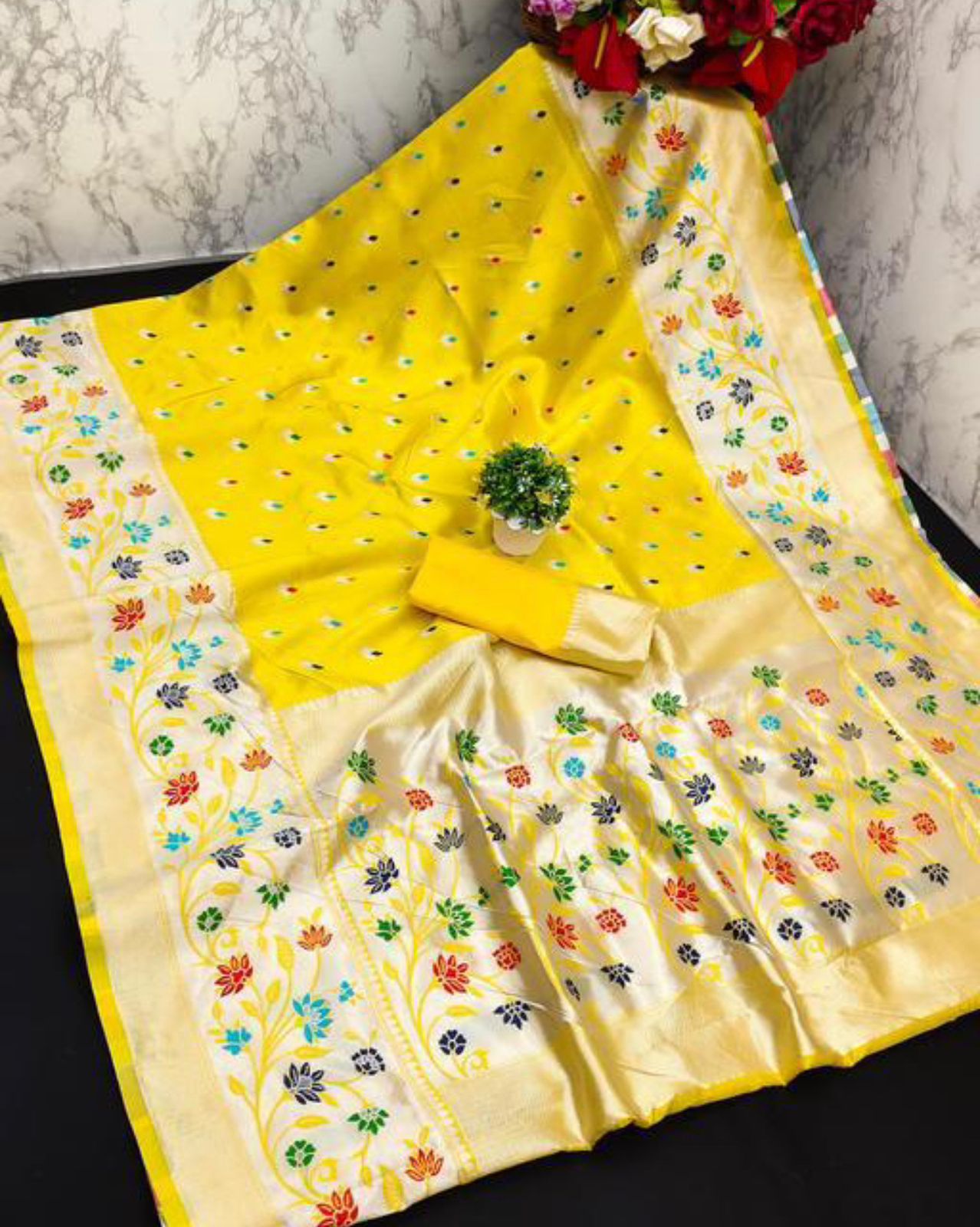 Sublime Yellow Color Paithani Silk Saree With Blouse Piece