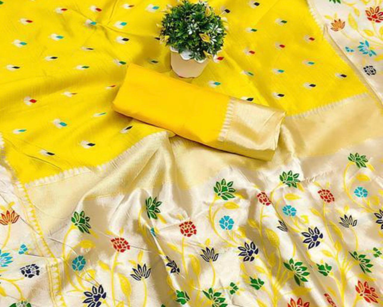 Sublime Yellow Color Paithani Silk Saree With Blouse Piece