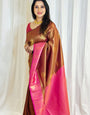 Opulent Brown Color Soft Lichi Silk Saree With Blouse Piece