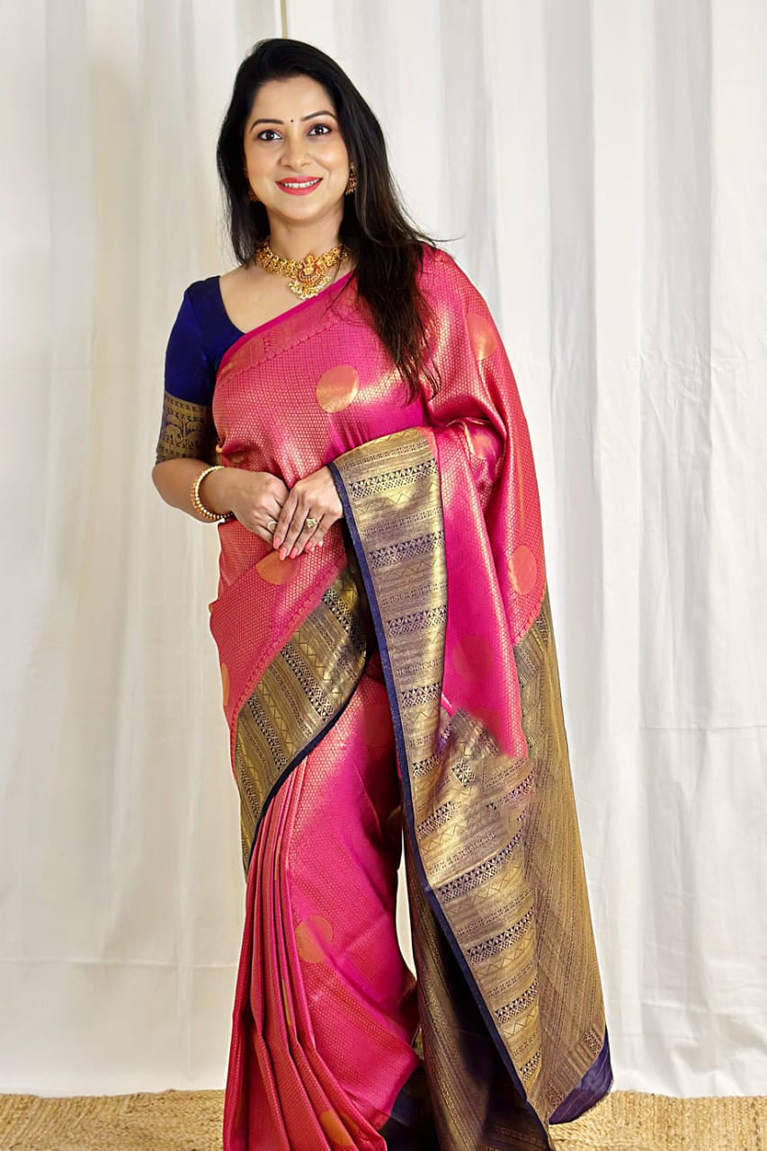 Tranquil Dark Pink Color Soft Lichi Silk Saree With Blouse Piece