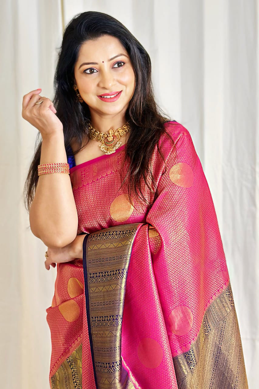 Tranquil Dark Pink Color Soft Lichi Silk Saree With Blouse Piece