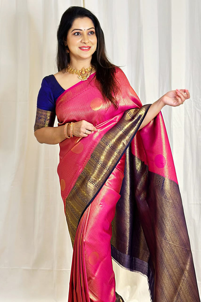 Tranquil Dark Pink Color Soft Lichi Silk Saree With Blouse Piece