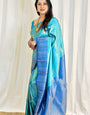 Ethereal Firozi Color Soft Lichi Silk Saree With Blouse Piece