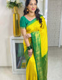 Opulent Lemon Color Soft Lichi Silk Saree With Blouse Piece