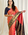 Regal Peach Color Soft Lichi Silk Saree With Blouse Piece